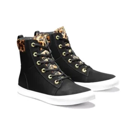 6-Inch Boot „Czarny nubuk z kołnierzem w panterkę”