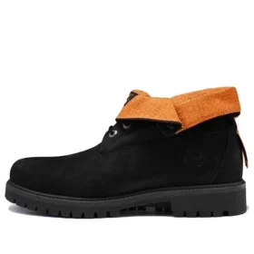 Botki z szerokim krojem i rolowaną cholewką „Czarny Nubuck”
