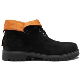 Botki z szerokim krojem i rolowaną cholewką „Czarny Nubuck”